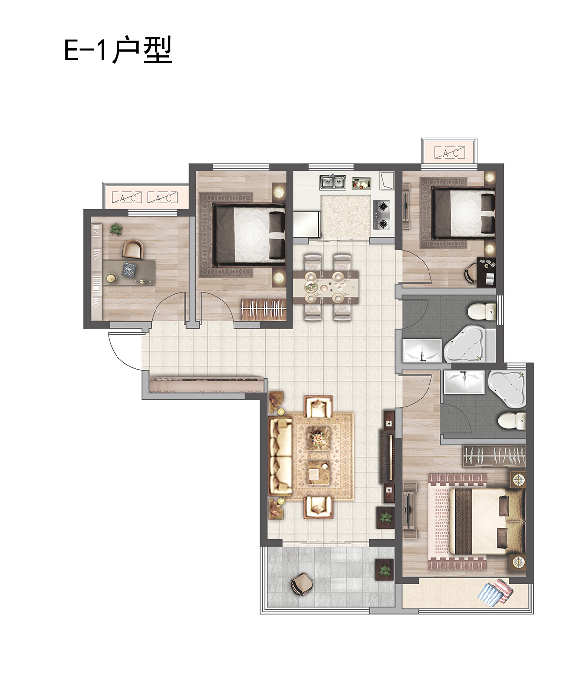 E-1户型 130㎡ 四室两厅一厨两卫